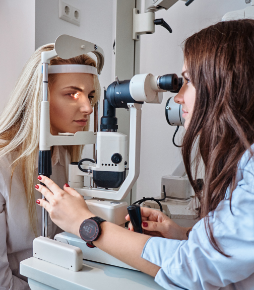 Woman having eye exam at optometrist