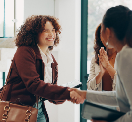 Two professionals shaking hands in meeting