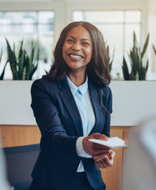 Professional woman smiling in office