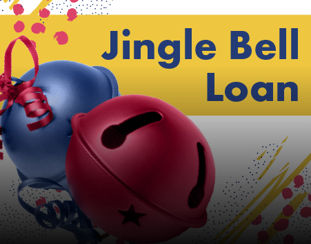 Jingle Bell Loan, with red and blue decorative jingle bells